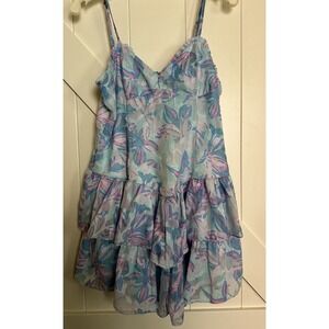 Wild Fable Women's Lt Blue/MultiPrint Sleeveless Ruffle Cup Dress Lined Size Med